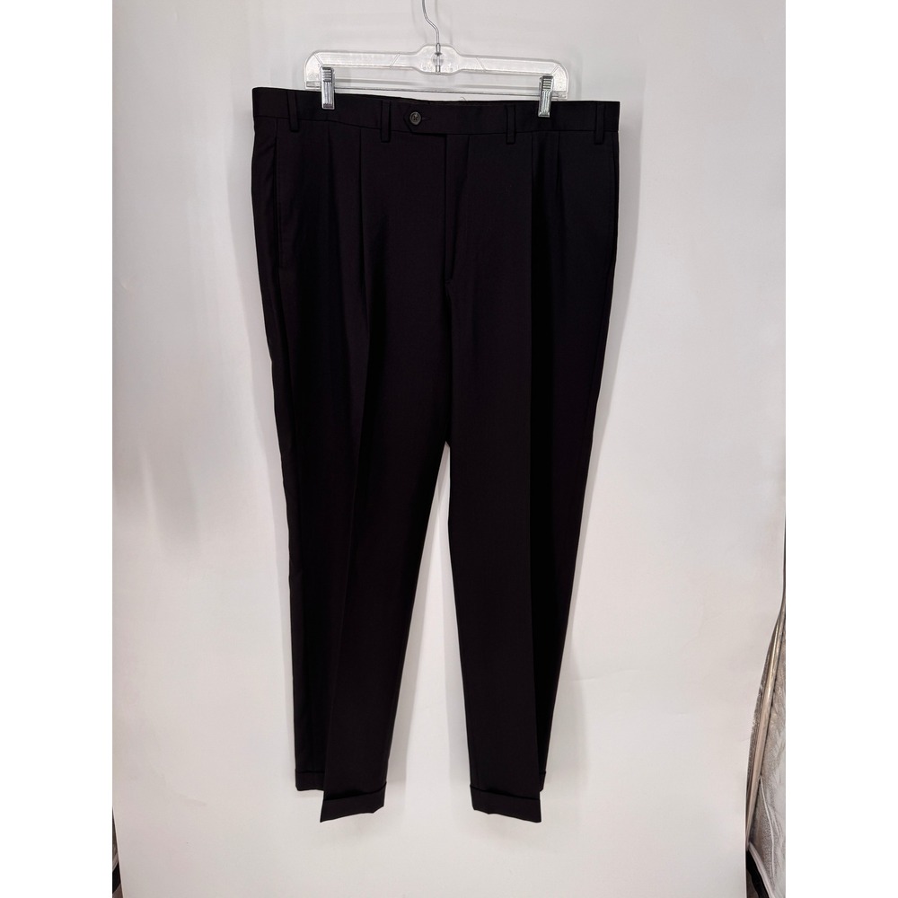 Lauren Ralph Lauren Wool Dress Pants Mens 38x32 Black Pleated Cuffed Trousers